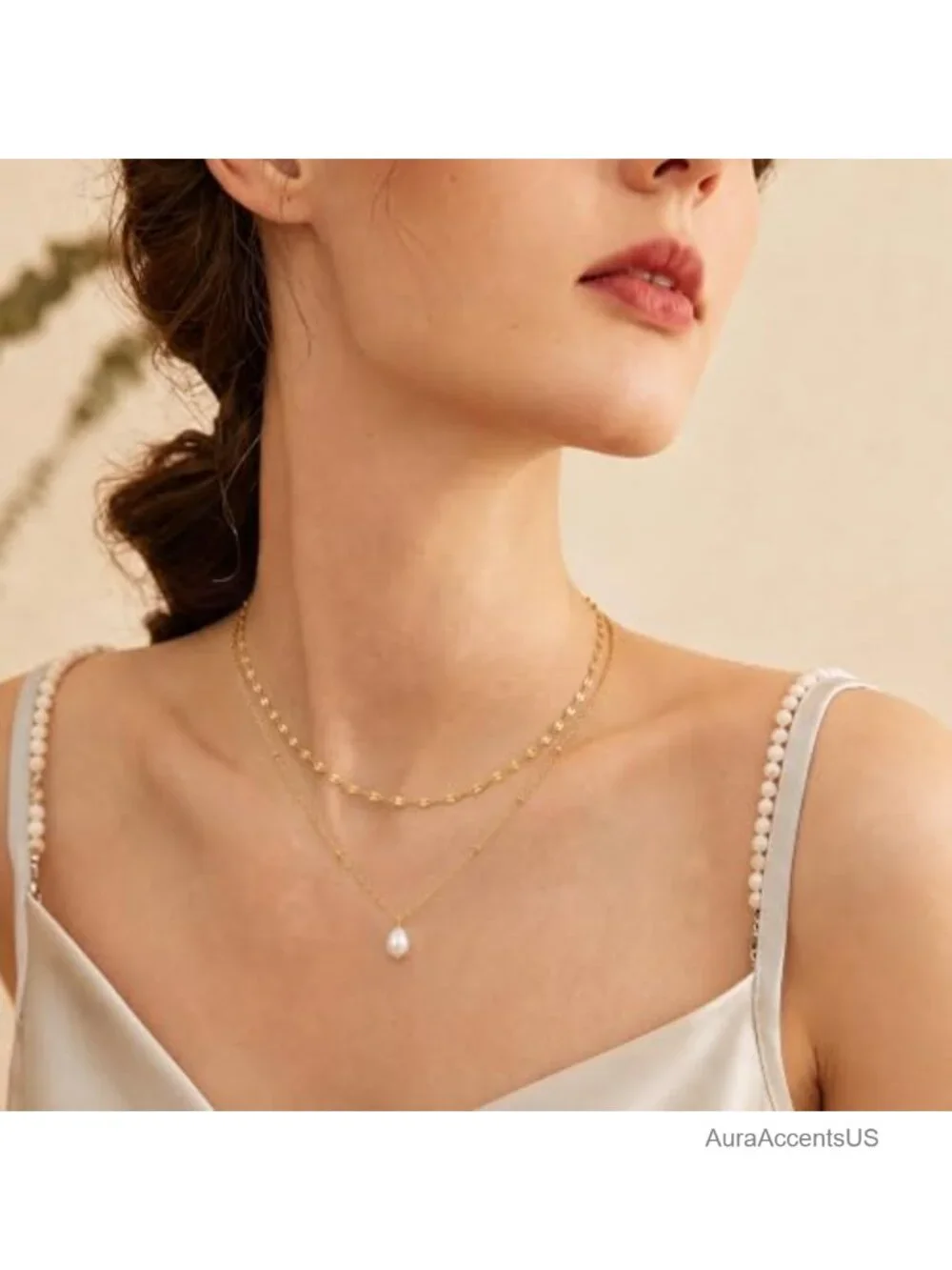 Gemstone or Gold Plated Pearl Layered Necklace for Women